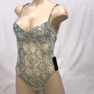 Faded Rose Snake Printed Mesh Bodysuit Size Large New With Tags